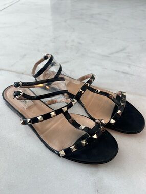Valentino Black Pyramid-Stud Strappy Sandals